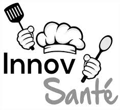 Logo chapeau de cuisinier avec ustensiles de cuisine avec le nom : Innov Santé
